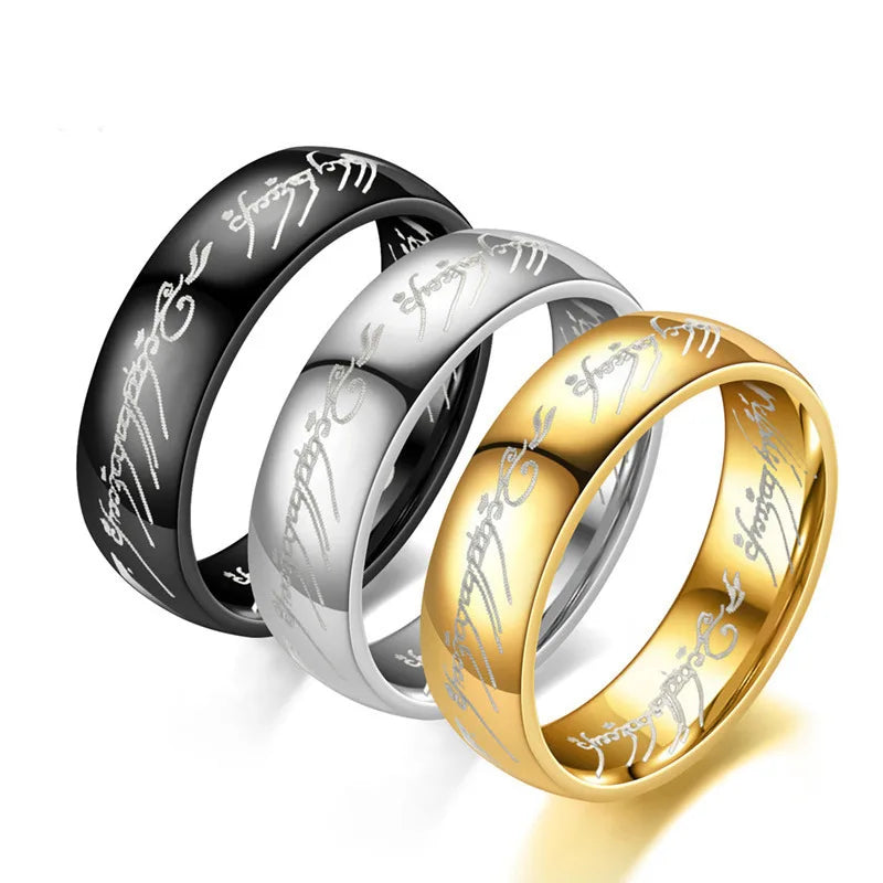 6MM Stainless Steel Laser Engraving Exquisite Couples Wedding Rings,