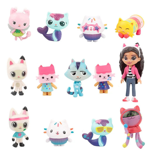 13pcs Gabby Dollhouse Anime Figure Toy Smiling Car Cat Hug Gaby Girl