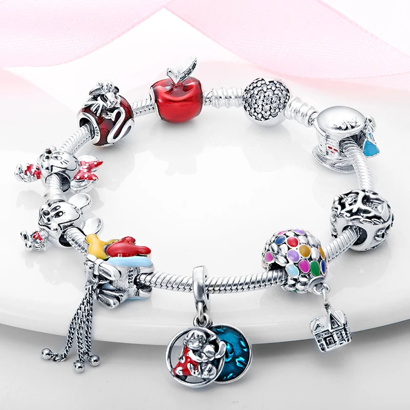 New S925 sterling silver Disney Mickey Mouse pendant bead suitable Fit