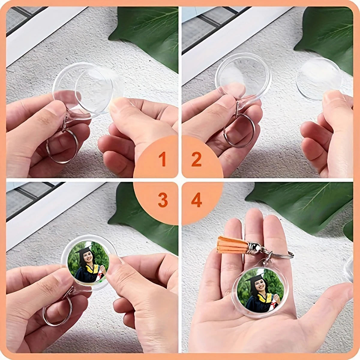 10pcs Transparent Photo Frame Keychain Tassels Snap-In Custom Insert