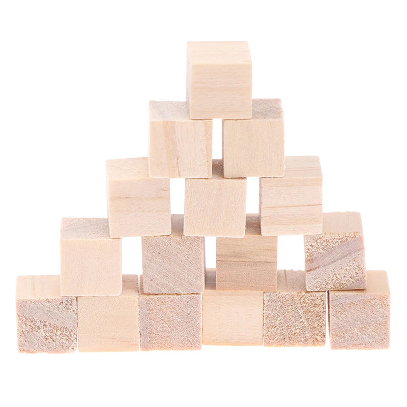 100PCS Unfinished Blank Mini DIY Wooden Square Blocks 1cm Wood Solid