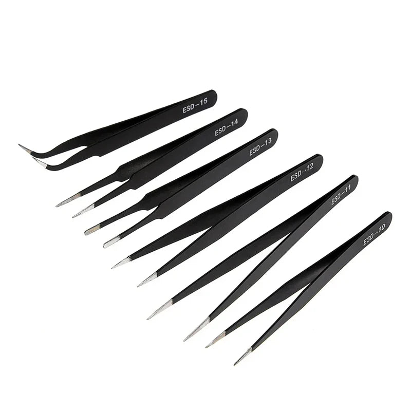 6PCS Precision Tweezers Set Stainless Steel Curved of Tweezers for