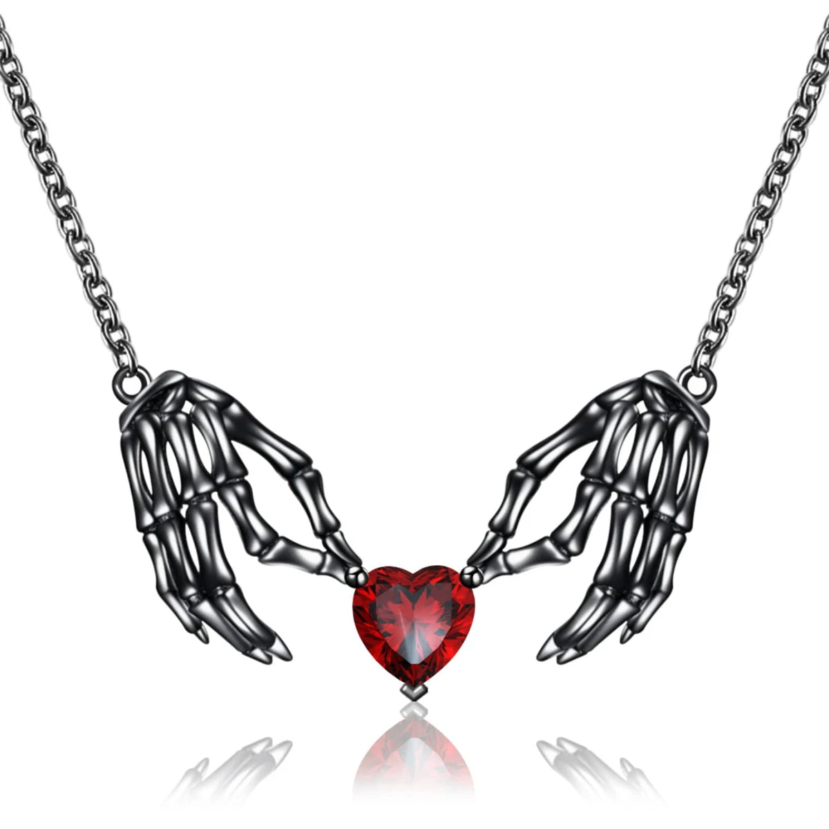 Gothic Punk Bat Wings and Heart Shaped Resin Pendant Necklace - Dark
