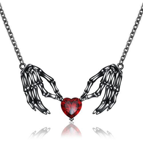 Gothic Punk Bat Wings and Heart Shaped Resin Pendant Necklace - Dark