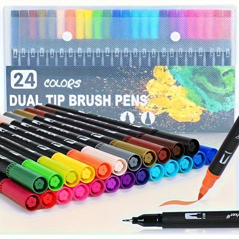 Vibrant Double-Ended Watercolor Markers – Art Set for Drawing &