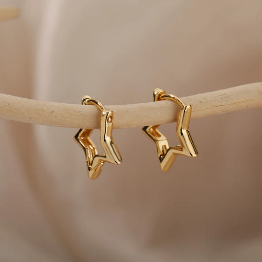 Stainless Steel Star Hoop Earings For Women 2024 Trend New In Luxury