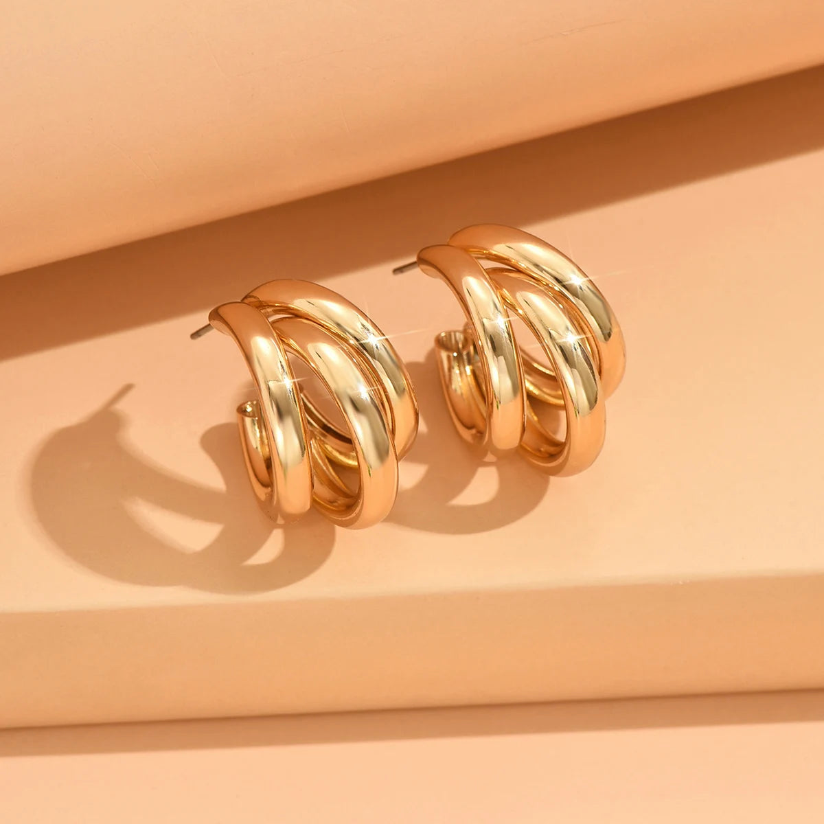Elegant Gold Color Circled Hoop Earring for Woman Metal Elegant