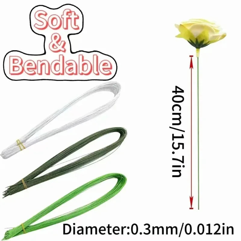 100/500/1500pcs 40cm Floral Stem Wire Crafts Dark Green Wire For