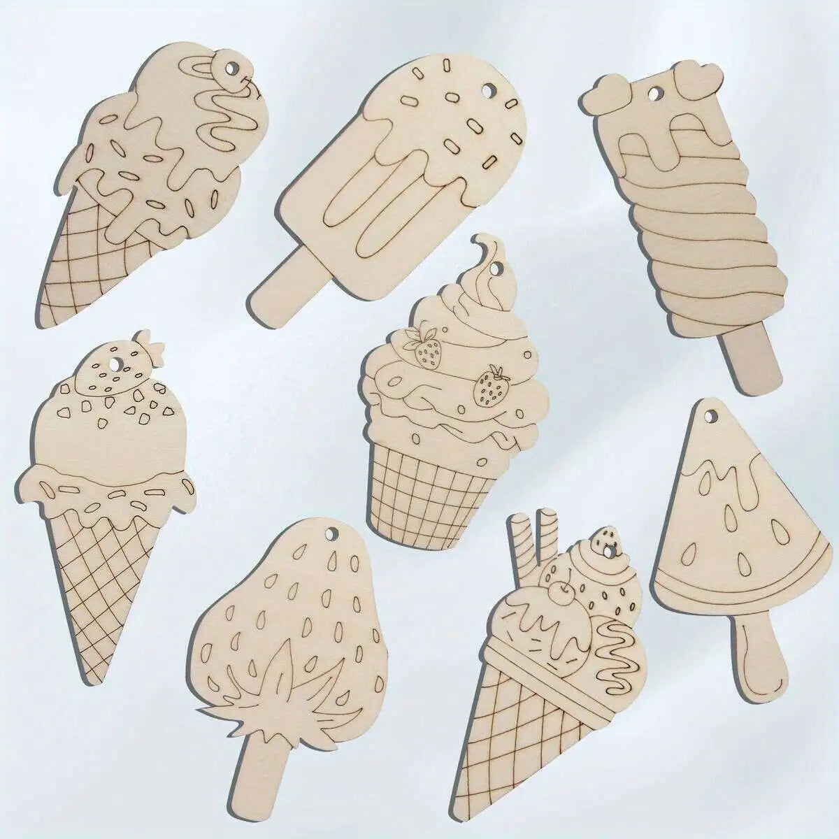 16Pcs Ice Lolly Wooden Crafts Multi Unpainted Hanging Ornmanet For