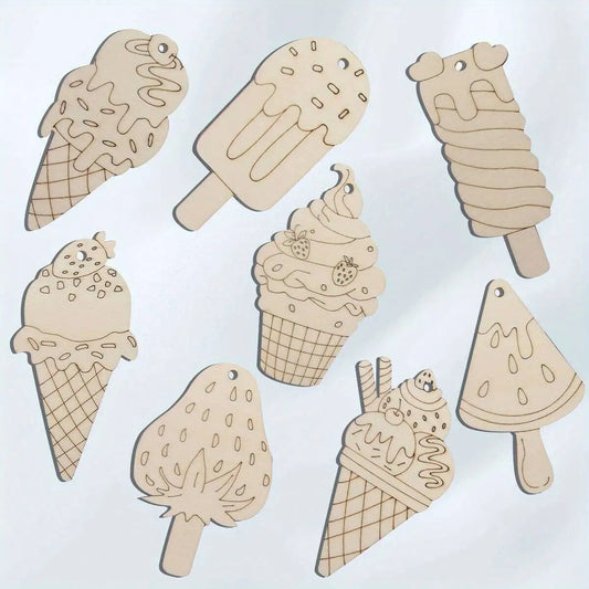 16Pcs Ice Lolly Wooden Crafts Multi Unpainted Hanging Ornmanet For