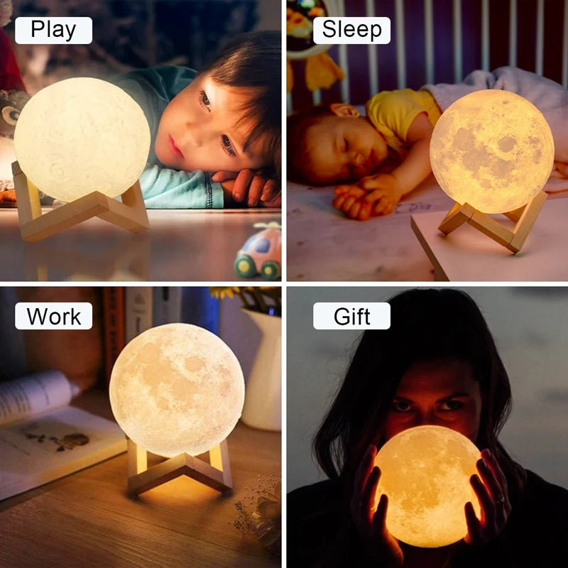 Moon Lamp LED Night Light Battery Powered With Stand Starry Lamp For