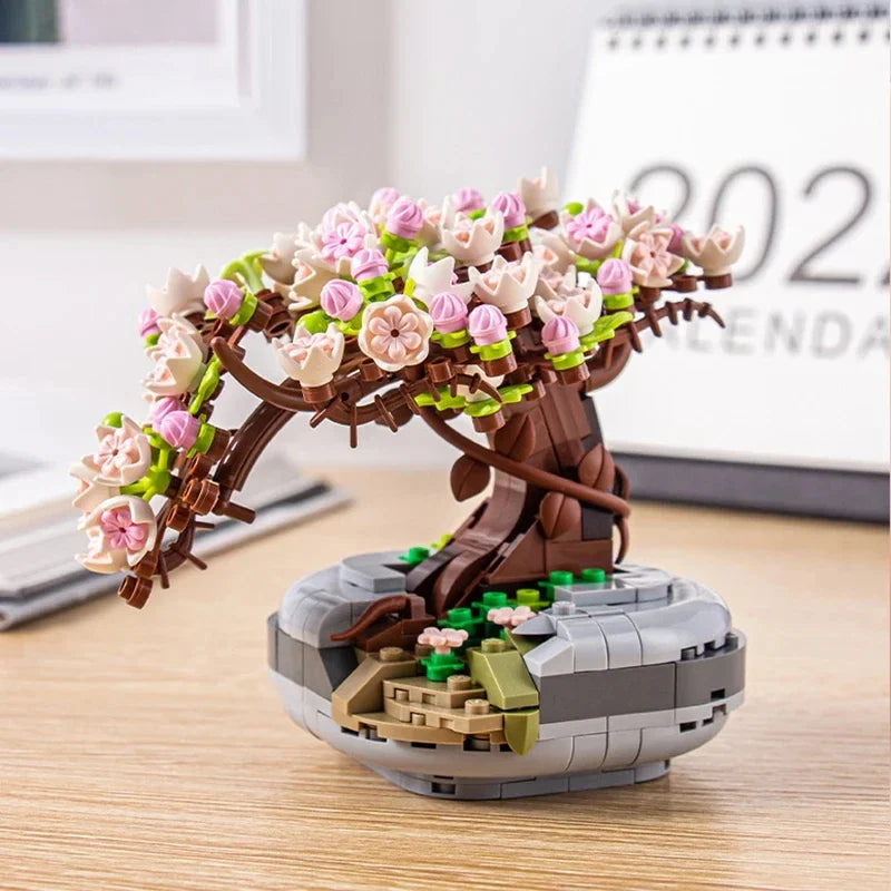 Mini Plant Bonsai Building Block Flower Plant Cherry Blossom Tree