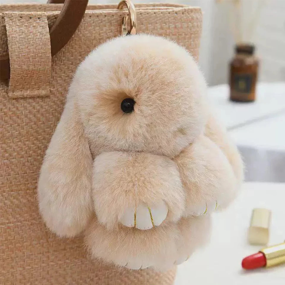 ZAKOL 15cm Fluffy Rabbit Fur Pompon Bunny Keychain Soft Cute Rabbit
