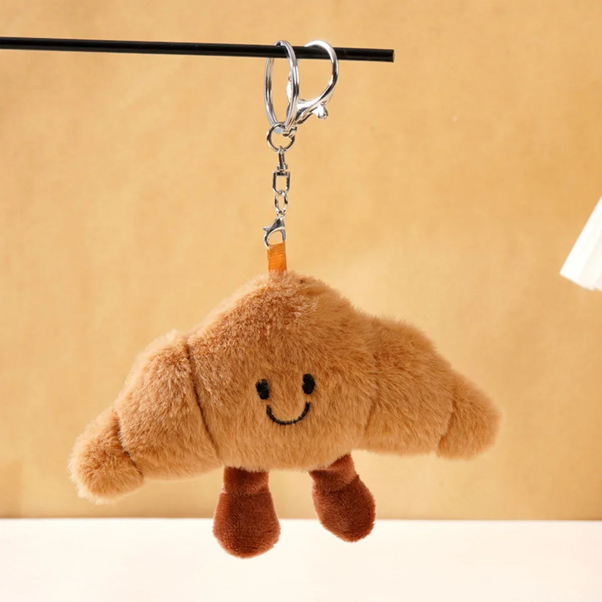 Kawaii Plush Keychain Cartoon Croissant Design for Car Keys Bag Charm