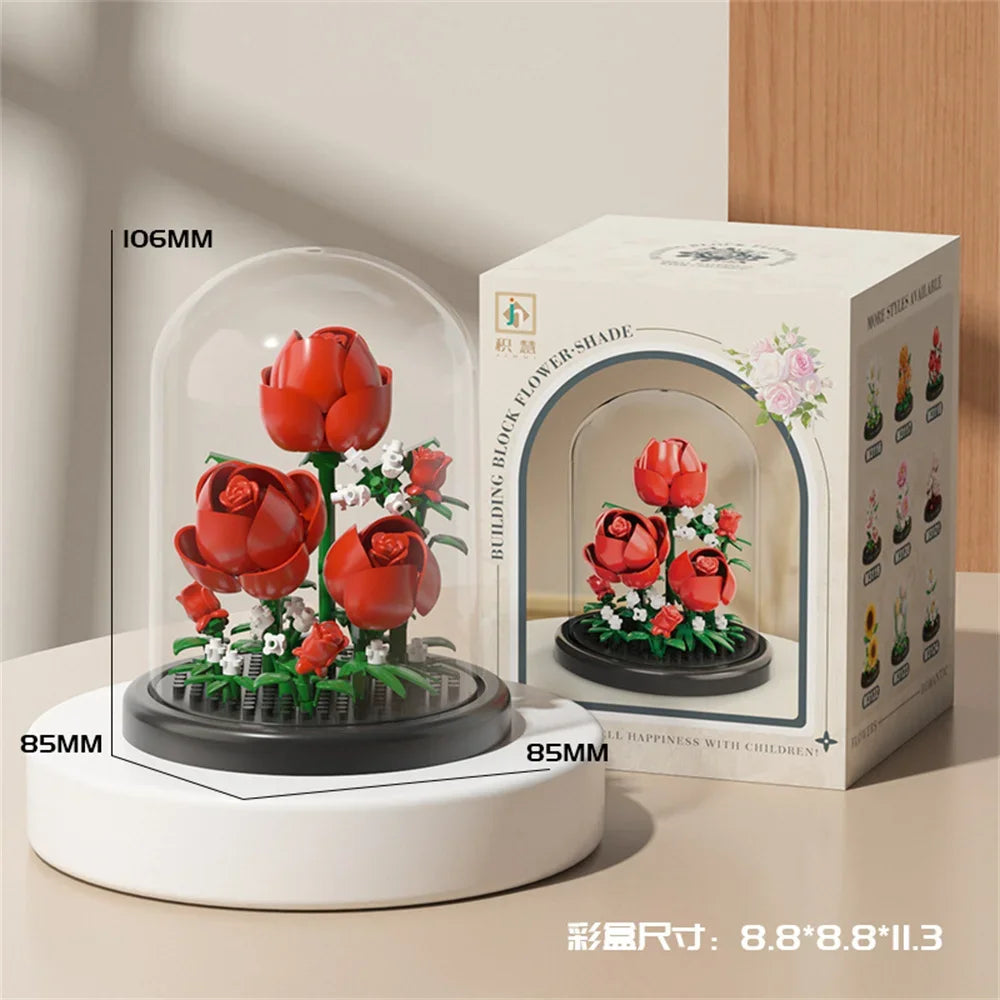 Eternal Flower Bouquet Bonsai Potted Plant Micro Building Blocks Model