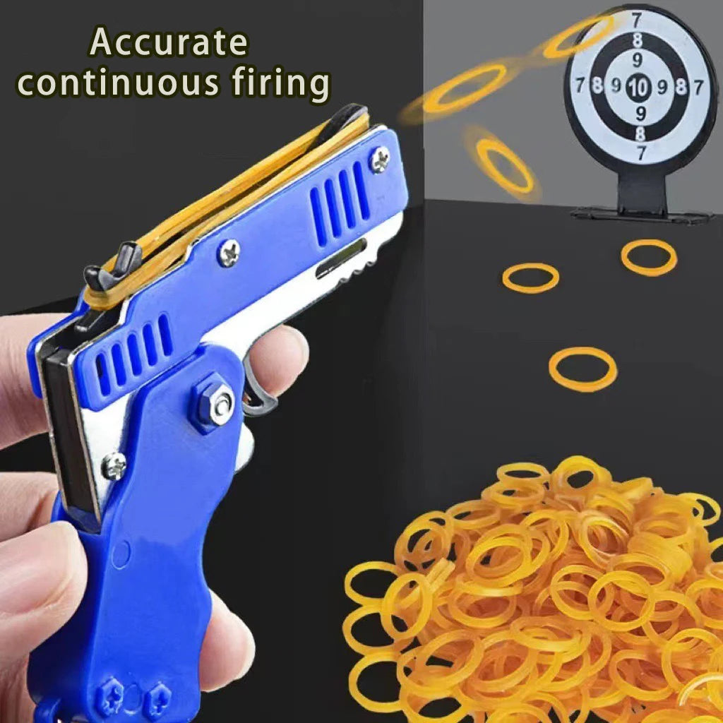 Metal Burst Rubber Band Toy - Mini Folding Launcher Toy With Keychain