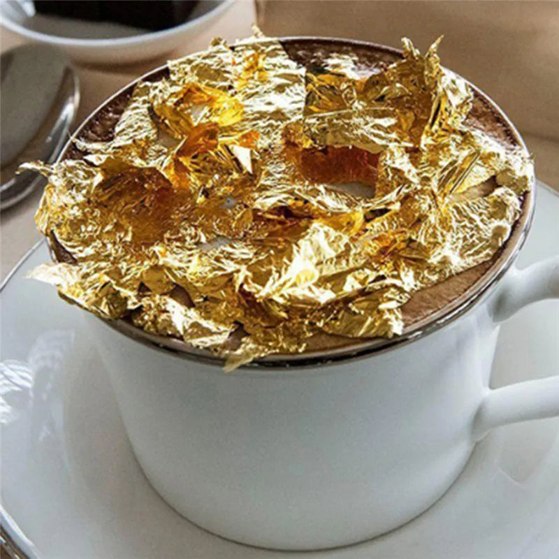 100 Pcs Sheets Pure 24K Gold Foil Leaf Anti-Aging Gilding For Food