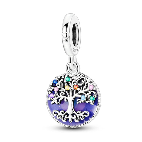 New 925 Sterling Silver Charms Beads Pendants Colorful Tree of Life