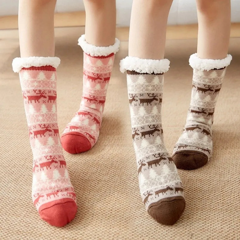 Winter Warm Socks Women penguin Plush Soft Female Non Grip Floor