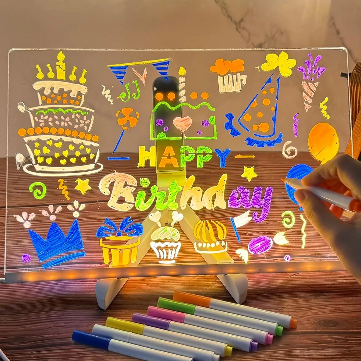 LED Note Board With Night Light Colorful 7 Pens DIY Acrylic Message