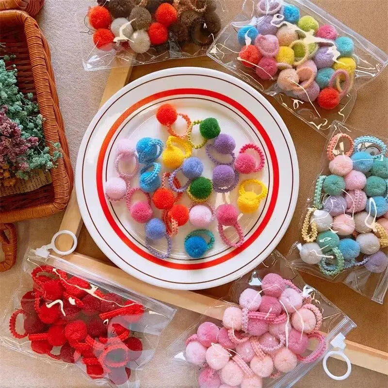 20Pcs Girls Colorful Plush Ball Elastic Hair Bands Kids Hair Ropes