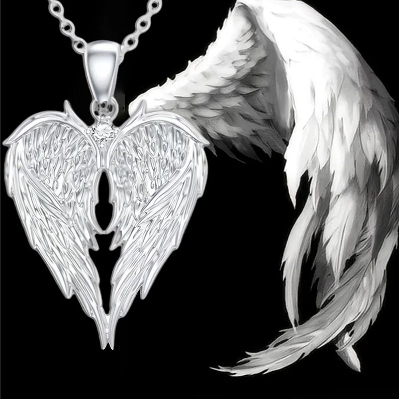 Crystal Angel Wings Heart Pendant Necklaces For Women Jewelry