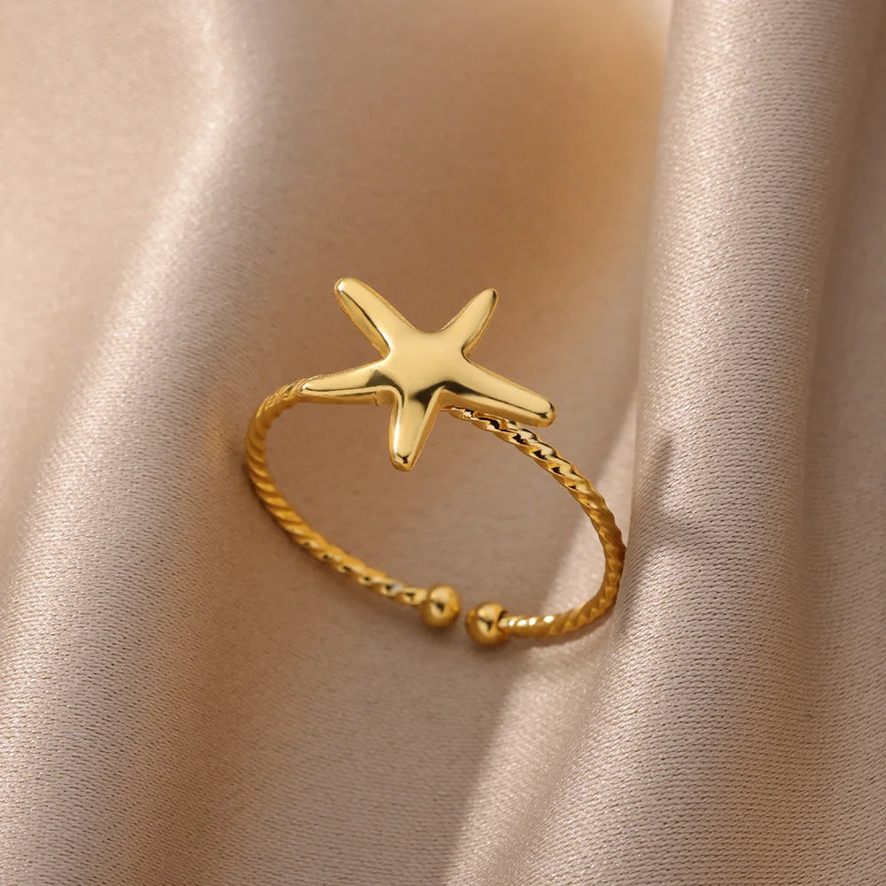 Stainless Steel Rings for Women Waterproof Open Gold Color Ring