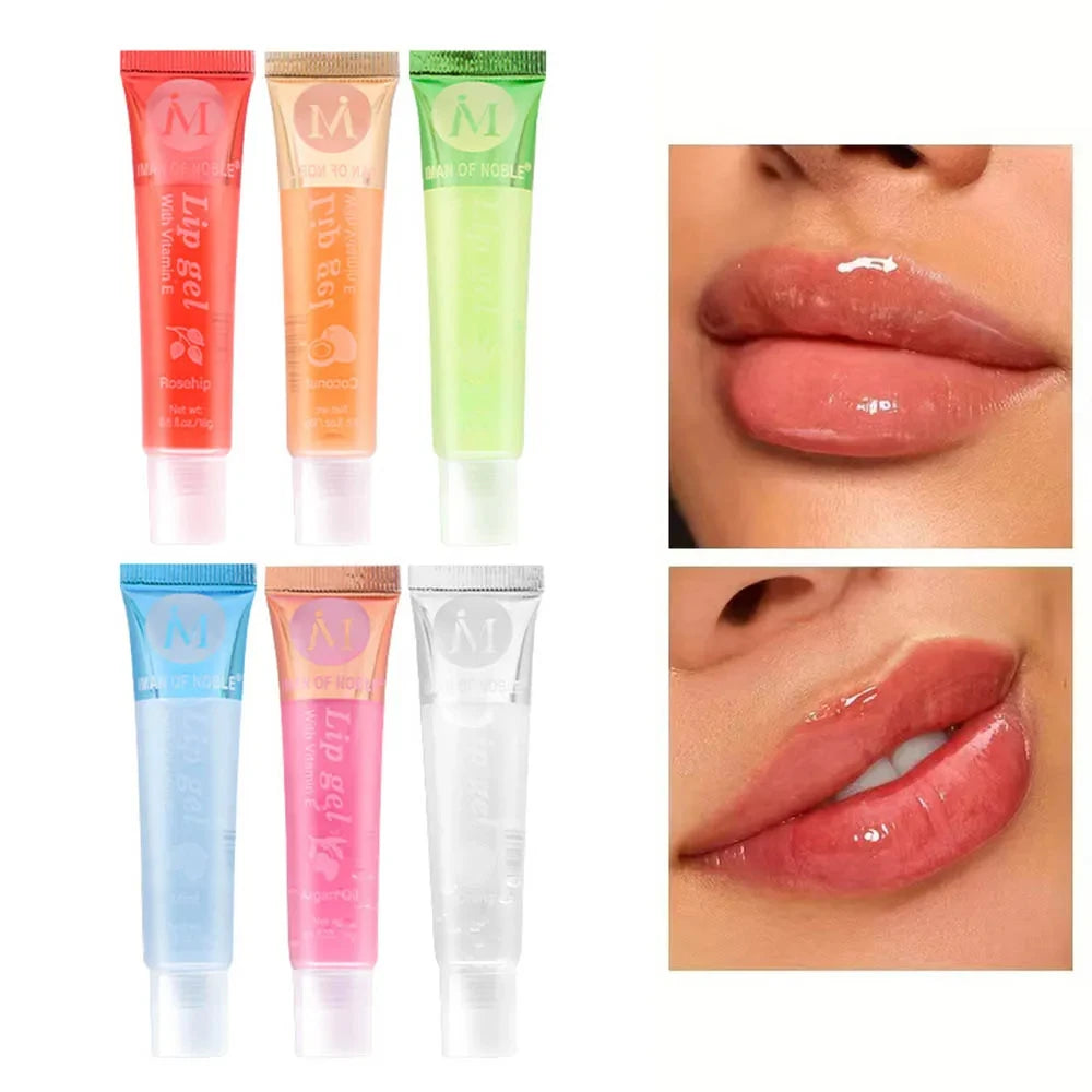 6Pcs Fruit Flavor Glossy Lip Oil Set Clear Hydrating Moisturizing Lip