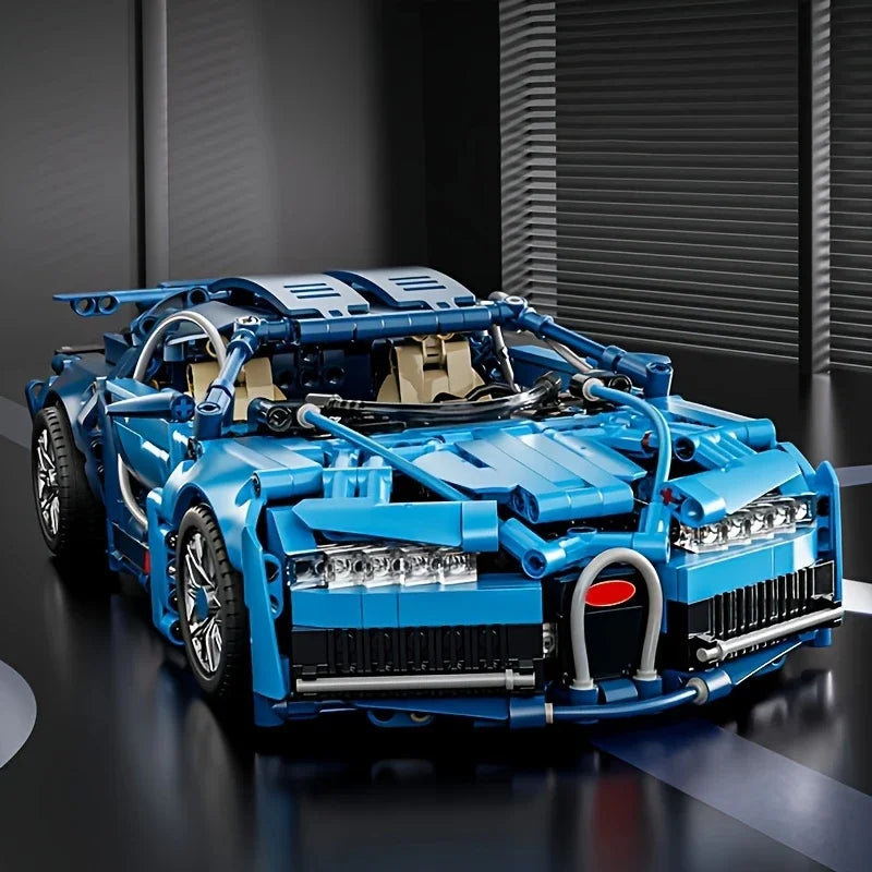 635-Piece Blue Supercar Building Block Set, 1:14 Scale Racing Car