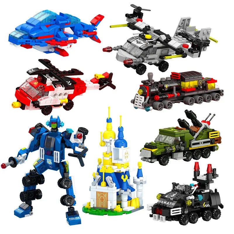 NEW DIY 6in1 Train Track Robot Helicopter Vehicle Building Blocks Kit