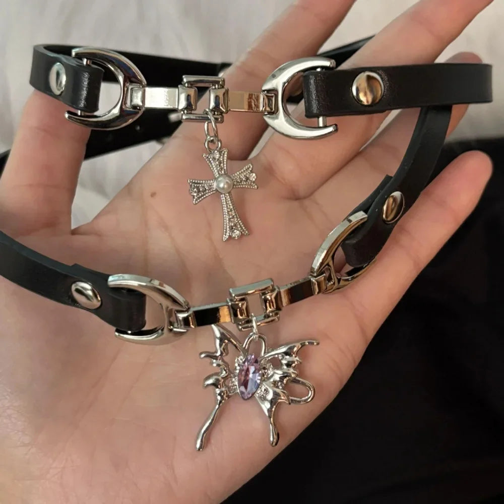 Y2K Charm PU Leather Sexy Choker Vintage Necklaces for Women Spice
