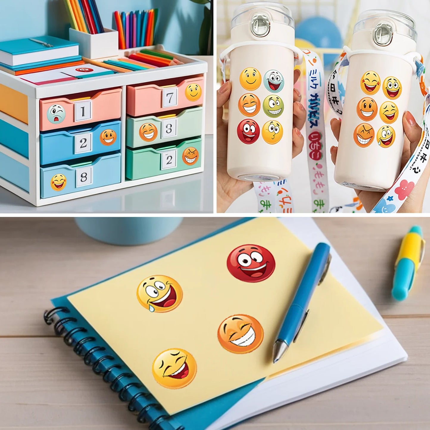 500Pcs/Roll Cute Funning Face Paste Sticker 2.5cm/1.0'' 16 Designs