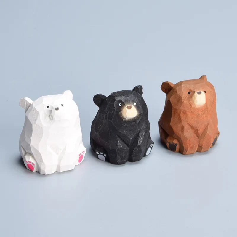 Wooden Bear Miniature Polar Bear Crafts Ornaments Cute Mini Solid Wood