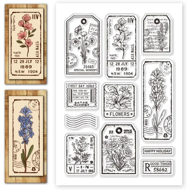1pc Plant Labels Clear Stamps Flower Silicone Stamps for Crafting