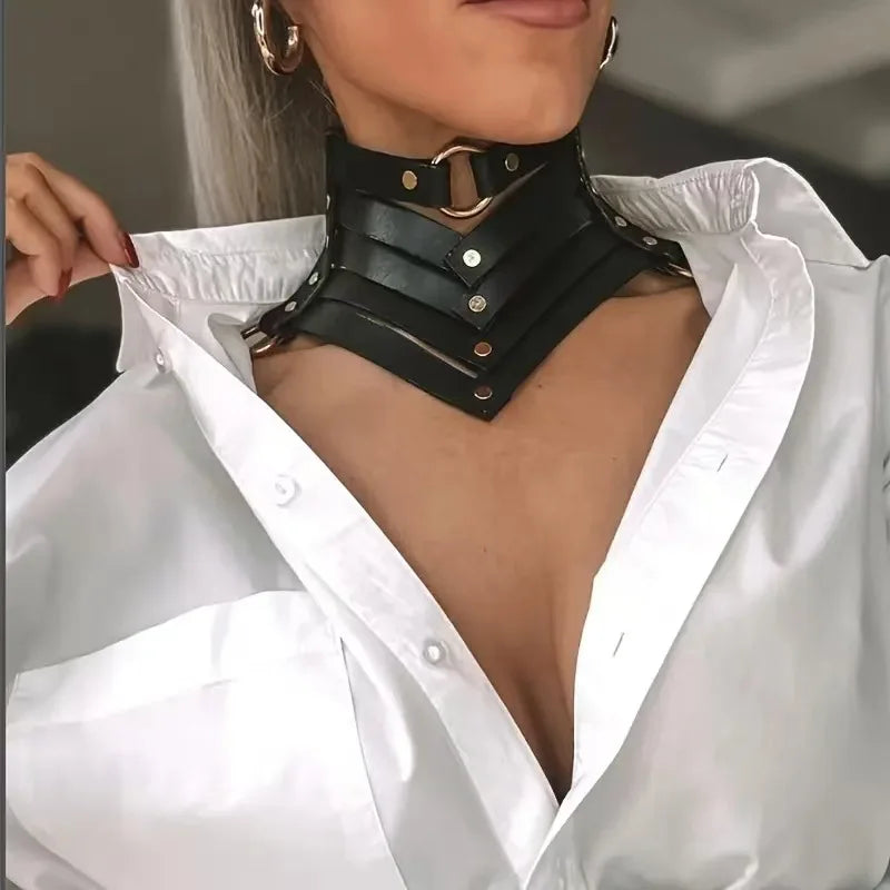 Punk Gothic rivet leather collar necklace personality choker collar