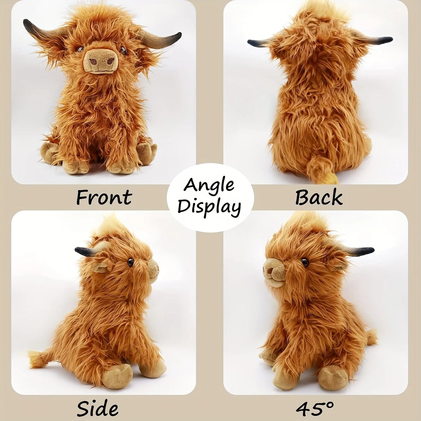 25cm Simulation Highland Cow Plush Animal Doll Soft Stuffed Highland