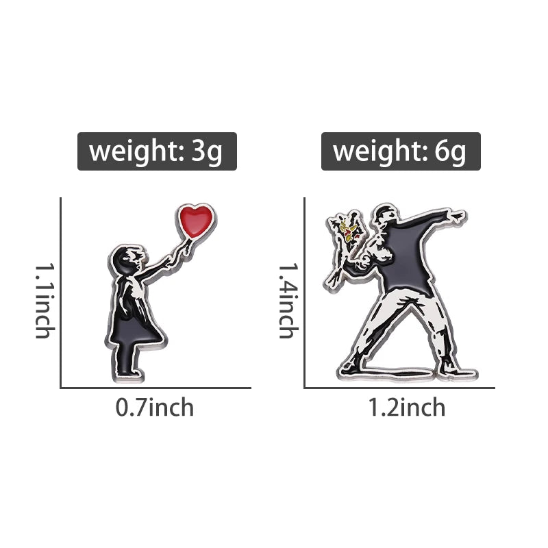 Classic Banksy Art Design Collection Brooch Enamel Pin Flower Thrower