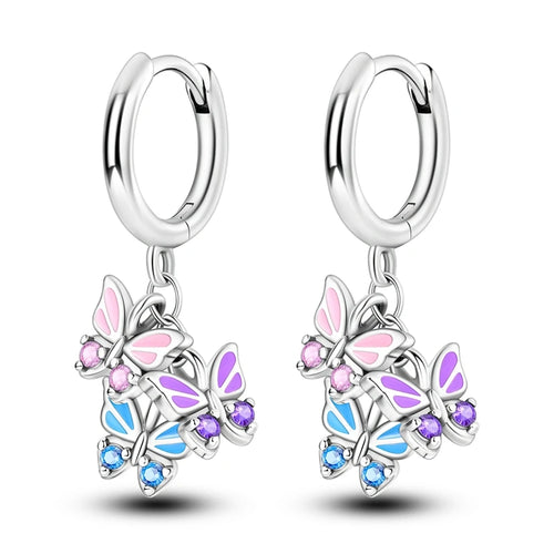 925 Sterling Silver Colored Zirconium Stars Hoop Earrings For Women