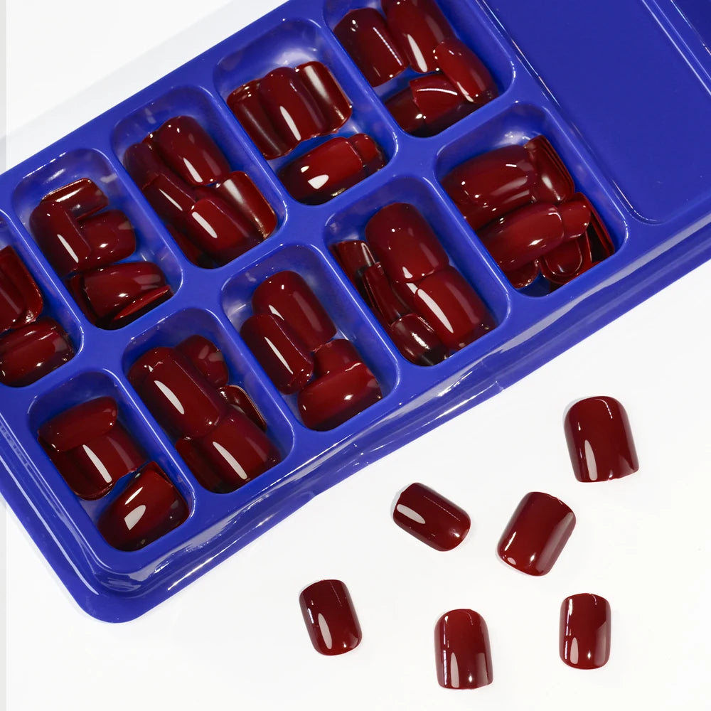120Pcs Red Short Square Fake Nails Summer Glossy Full Cover Press on