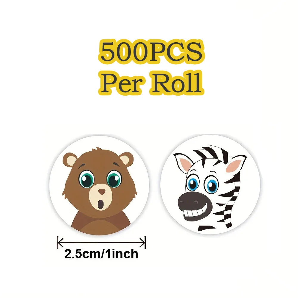 500Pcs/Roll Cartoon Animal Reward Stickers 2.5cm/1.0in Diy Decor