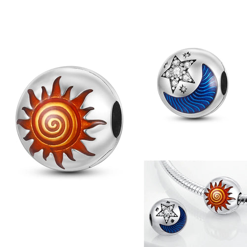 Silver Plated Mystery Star and Moon Charms Beads Fit Original Bangle