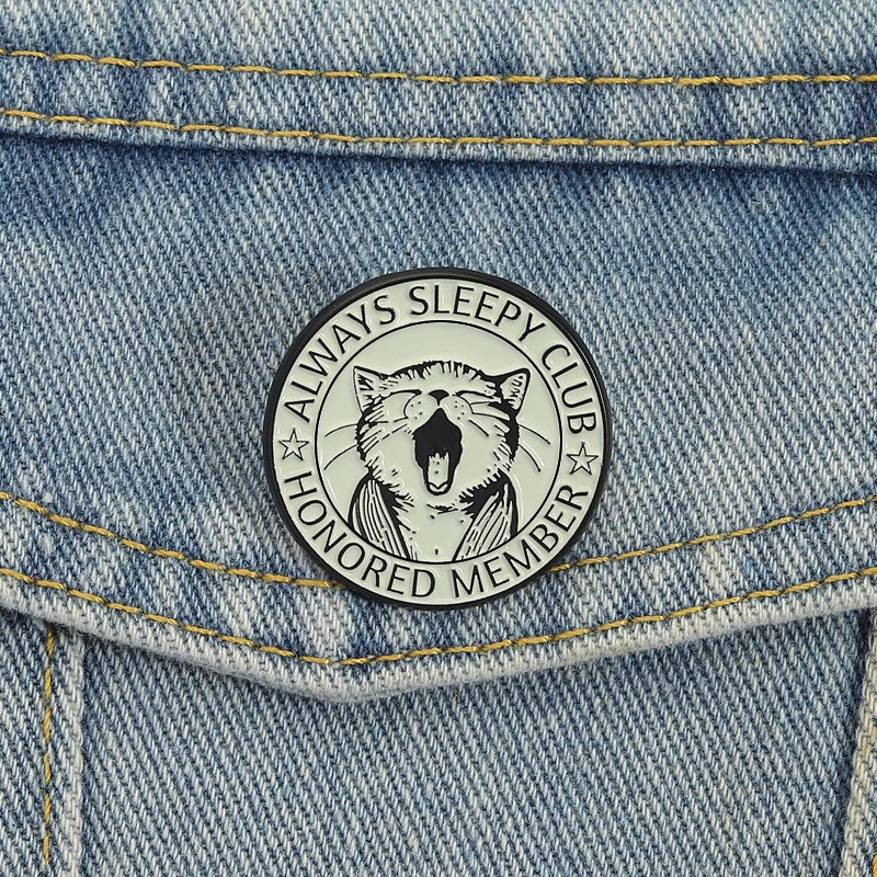 Always Sleeping Club Enamel Pins Cartoon Cute Cat Yawn