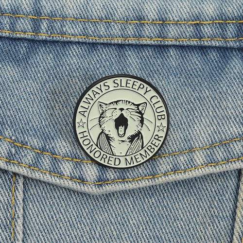 Always Sleeping Club Enamel Pins Cartoon Cute Cat Yawn