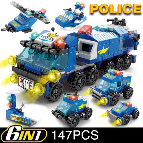 6in1 NEW Police Sports Car Fire Engineering Engine Mini Loader Truck