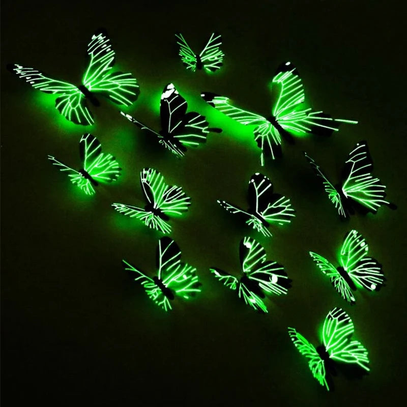 New 12Pcs Fashion 3D Luminous Butterfly Creative Wall Sticker For DIY