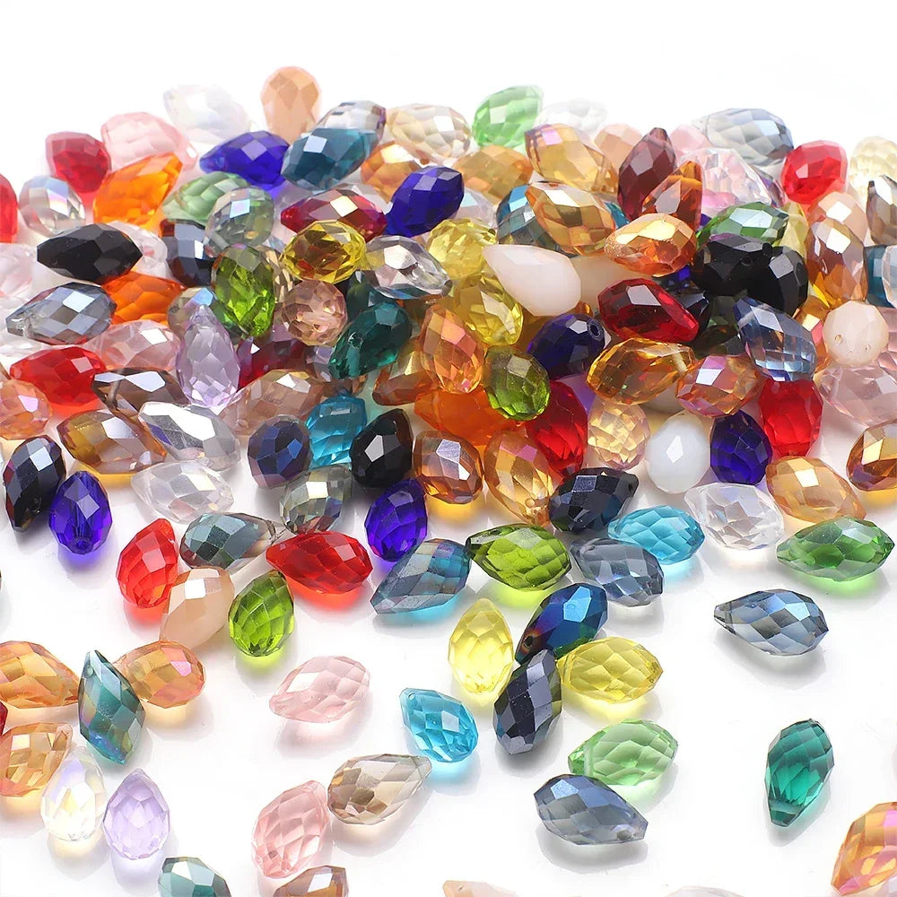 30Pcs/Lot Green Crystal Glass Faceted Teardrop Loose Beads Crafts