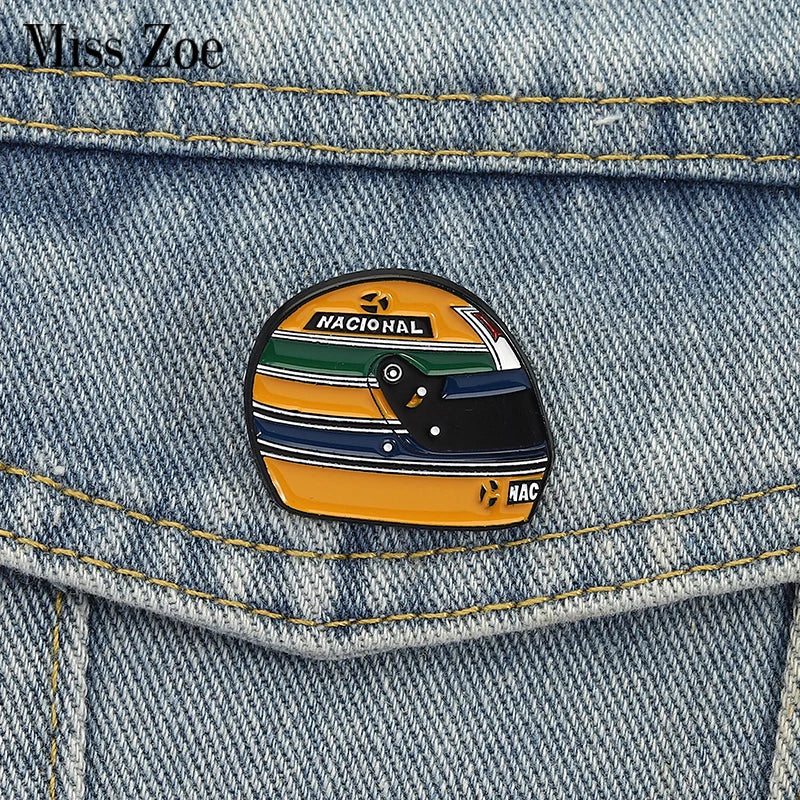 F1 Racing Driver Enamel Pins Custom Ayrton Senna Helmet