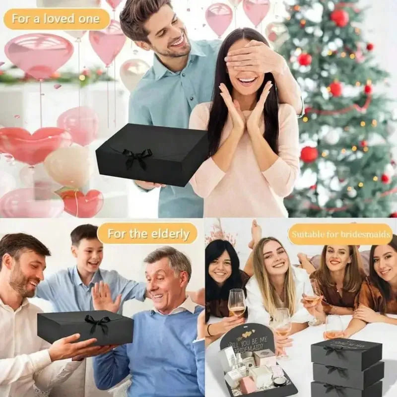 1/5pcs Black Gift Box With Lid, Deluxe Black Gift Box With Ribbon,