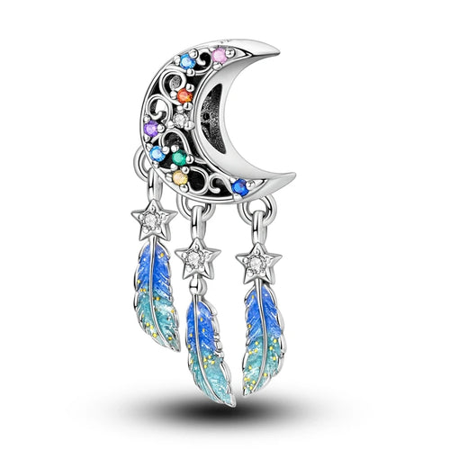 Silver Plated Mystery Star and Moon Charms Beads Fit Original Bangle
