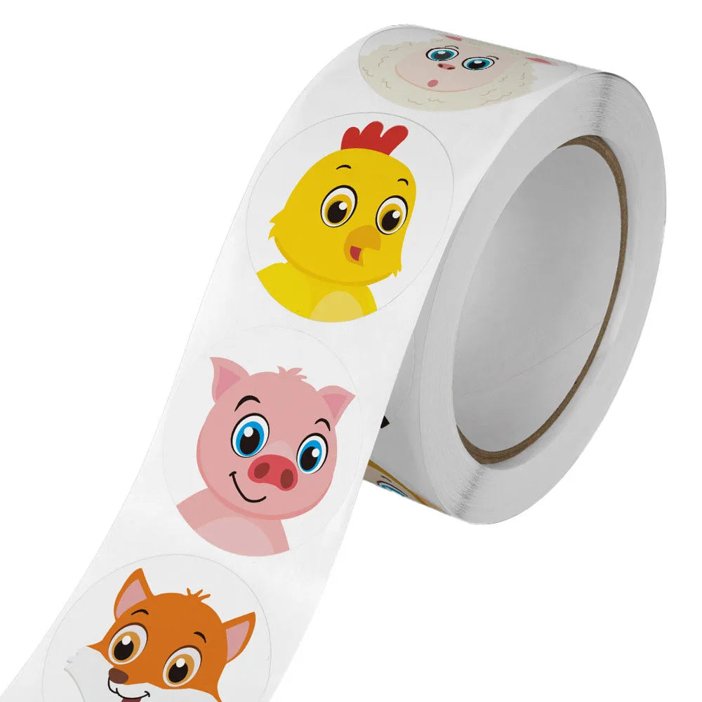 500Pcs/Roll Cartoon Animal Reward Stickers 2.5cm/1.0in Diy Decor